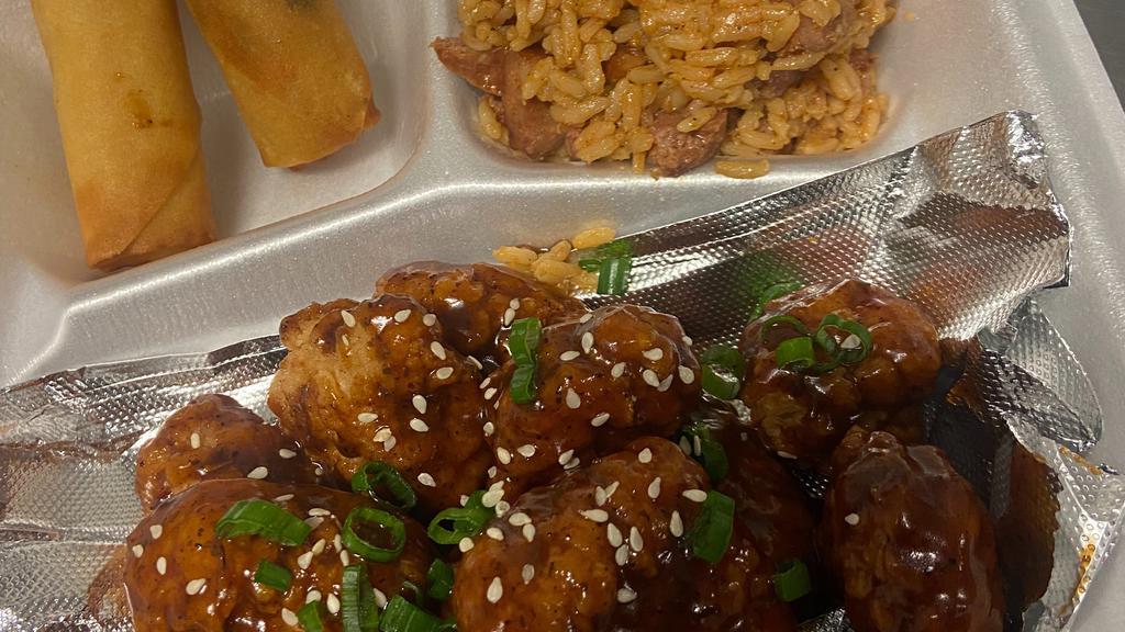 10 Wing Plate · 10 Boneless chicken wings  with choice of one sauce. Served with Jambalaya rice (contains pork)
