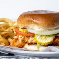 Hooters Original Buffalo Chicken Sandwich · Everything you love about our wings, but in a sandwich. Hand-breaded chicken breast tossed i...