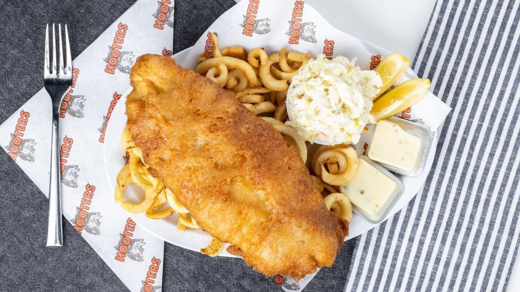 Fish & Chips · Battered and fried to crispy perfection. Served with housemade coleslaw, fries, and tartar sauce.