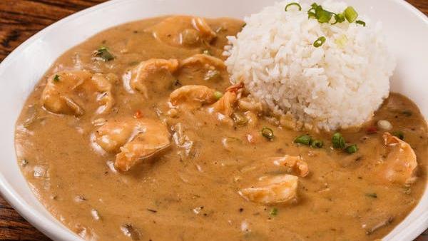 Etouffee & Rice · Your choice of shrimp or crawfish etouffee. Slow cooked with vegetables and mushrooms. Includes two sides of your choice.