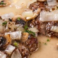 Joe'S Hamburger Steaks · Mushroom and onion gravy served on two patties of Angus choice ground beef (12oz total). Inc...
