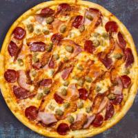 Meat Lovers Pizza · Our famous house made dough topped with red sauce, pepperoni, salami, canadian bacon, and ou...