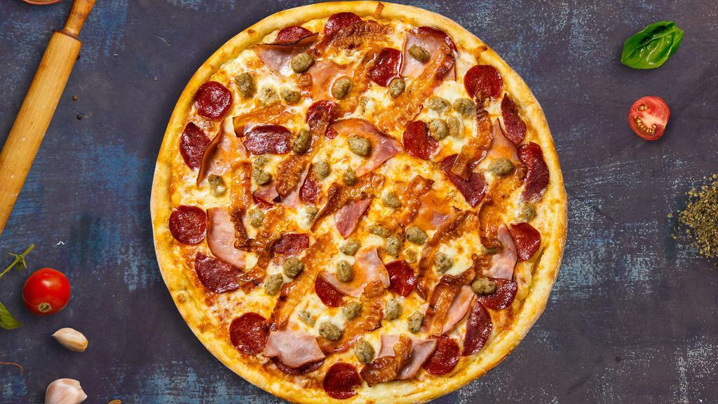 Meat Lovers Pizza (Gf) · Certified gluten free dough topped with red sauce, pepperoni, salami, canadian bacon, and our house cheese blend