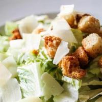 Ceasar Salad (Full) · Romain hearts with Caesar dressing, toasted croutons and shaved parmesan.