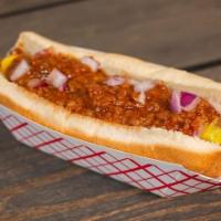Hot Dog · Chili, onions and mustard.