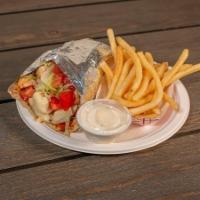 Buffalo Chicken Pita · Lettuce, tomato, ranch and provolone cheese, with fries.