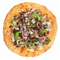 Philly Steak Pizza · Thinly sliced steak with mushroom, onion and green pepper.