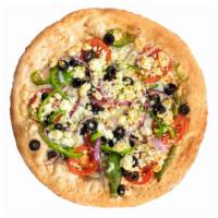 Greek Pizza · Fresh garlic, feta cheese, black olives, tomato, onion, green peppers, oregano and olive oil...