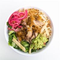 Carnitas Verde Burrito Or Bowl · Mexican rice, pork carnitas, Enchilada Verde sauce, crunchy tortilla crisps, Jack cheese, Sr...