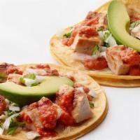 California Sunset Taco · Corn tortillas, Grilled mesquite chicken, melted jack cheese, Spicy Sunset sauce, fresh avoc...