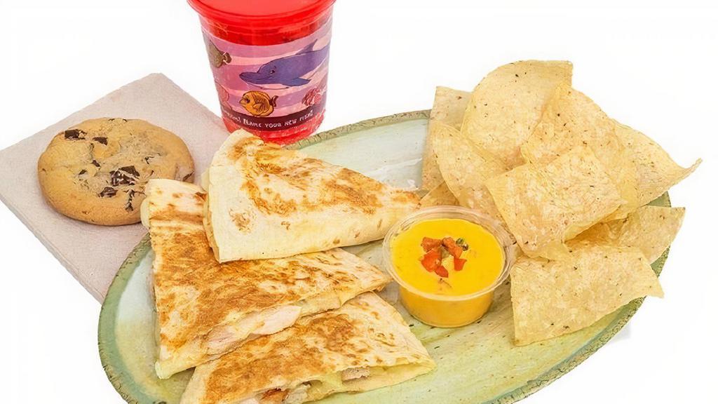 Kids-Adilla · Grilled flour tortilla with melted cheese and your choice of chicken or beef.