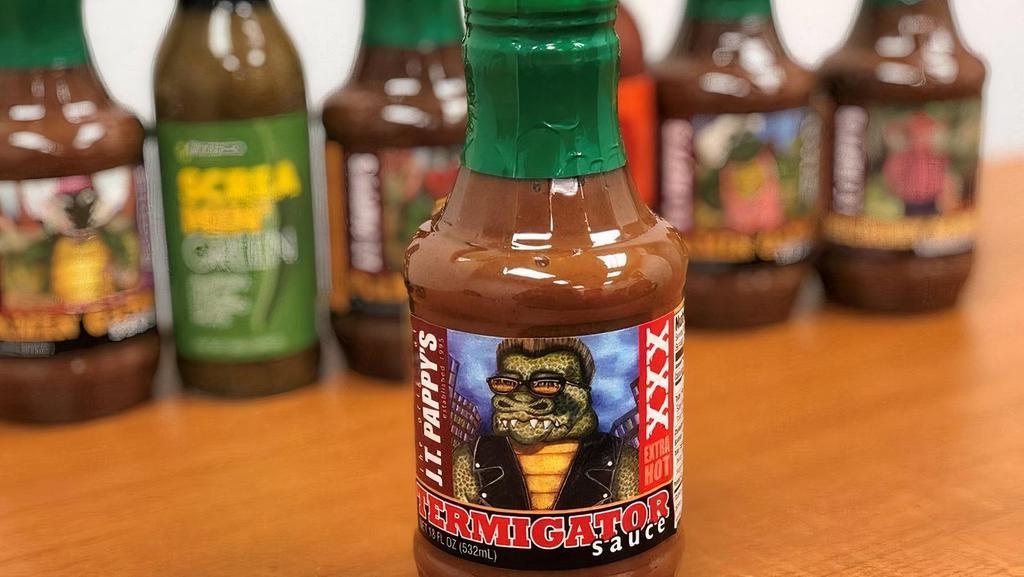 Bottle Of Jt Pappy'S Termigator · The hottest of the gator sauces!