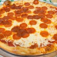 Pepperoni Pizza · Pepperoni and special blend of mozzarella and Romano cheeses.