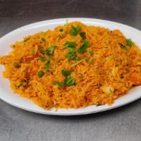 Shrimp Briyani · Spicy. Shrimp cooked with basmati rice, ghee & aromatic spices