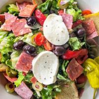 Antipasto Salad · Mixed greens, roasted red peppers, red onions, diced pepperoni, Genoa salami, grape tomatoes...