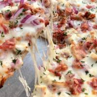 Hawthorne'S Chicken Bacon Ranch  9In Pizza · Our homemade ranch dressing as a base, topped with chicken, bacon, red onions and mozzarella...