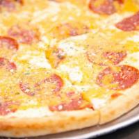 Classic White 4 Cheese Pepperoni Pizza · Ricotta cream sauce base topped with Mozzarella cheese, Cheddar cheese, Parmesan cheese, and...