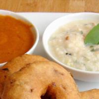 Vada (3) · Savory Fried Fritters Served with Chutneys and Sambar (Lentil Soup)