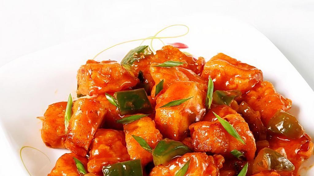Chilli Paneer · Chilli Paneer is made of cubes of paneer (cheese cubes) cooked in a spicy sauce.