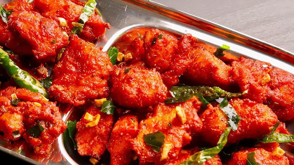Chicken 65 · Spicy, halal. This dish can set your taste buds on fire. Made with chicken, yogurt and secret spices.