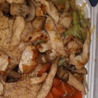 Hibachi Chicken · With white or fried rice or noodle and mixed vegetable and shrimp sauce.