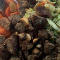 Hibachi Beef · With white or fried rice or noodle and mixed vegetable and shrimp sauce.