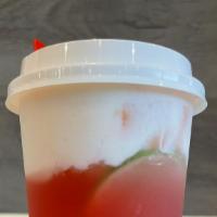 Sweet Heart · Premium strawberry green tea, lime with strawberry jelly and milk foam.