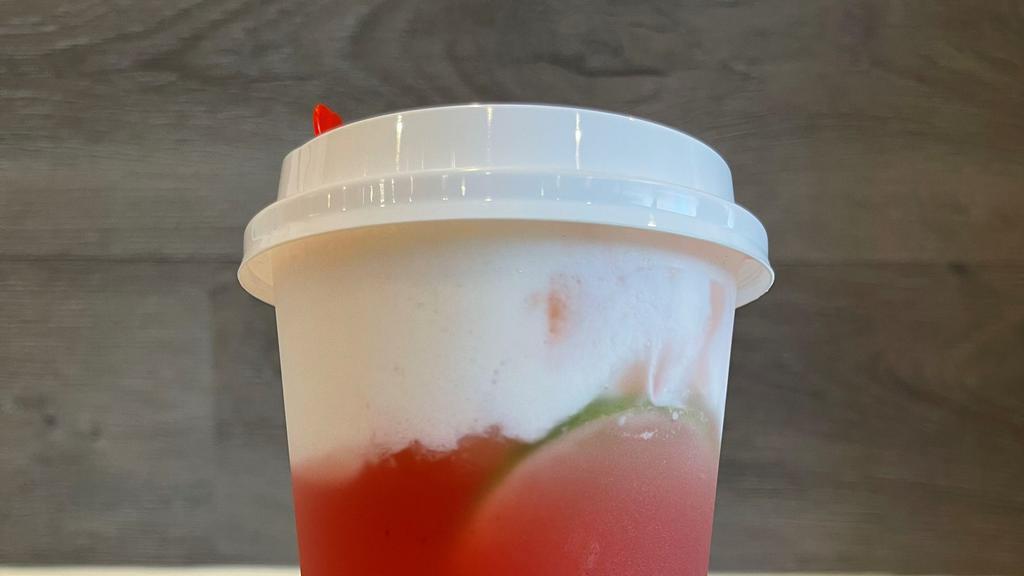 Sweet Heart · Premium strawberry green tea, lime with strawberry jelly and milk foam.