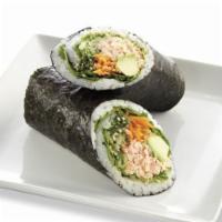 Christmas Burrito · Rice, cucumber, shrimp, crab meat, seaweed salad, sesame seeds, with eel sauce and spicy mayo.