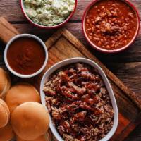 Party Packs · Direct fire chopped pork or beef brisket, with enough sauce, slaw, BBQ beans, buns, plates, ...