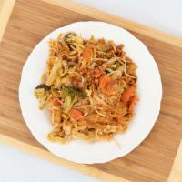 Pad Thai · Gluten-free. Stir fried thin rice noodles with ground peanuts, tofu, egg, scallions, and bea...