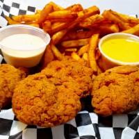 Chicken Strip Combo · 4-strips combo of our classic tenders! fresh cut and battered, fried to a golden crisp! serv...