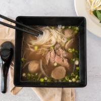 House Beef Noodle Soup · Beef-based broth and vermicelli noodles topped with sliced brisket, eye of round beef, and m...