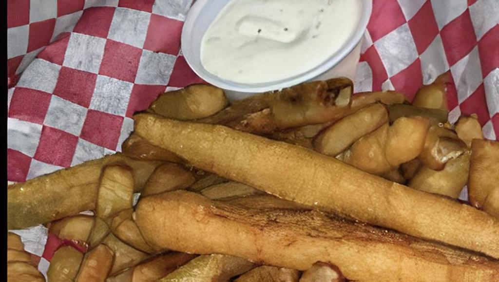 Fried Pickle Fries** · Deep fried french fry cut pickles served w/ ranch.