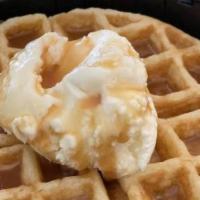 The Ghent Waffles · One classic belgian waffle topped with vanilla ice cream and salted caramel.