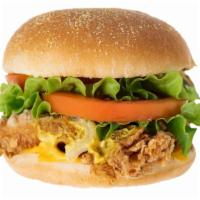 Fried Chicken Burger · Fried breaded boneless breast of chicken with tomatoes, lettuce, and American cheese.