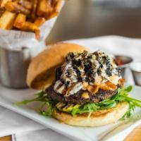 Nutty Goat · Balsamic onions, garlic, and herb goat cheese, and pecan mix, chipotle aioli, candied bacon,...