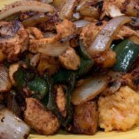 Pollo Tapatio · Grill marinated chicken, cooked with poblano peppers, mushrooms, onions, pineapple, served i...