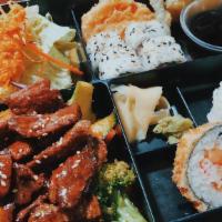 Sushi Lunch · California roll, tuna, salmon, white fish, yellowtail, shrimp and crab.