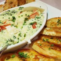 Spinach & Artichoke Dip · Baby spinach, artichoke hearts, fresh herbs, cream cheese, shaved parmesan, a touch of white...