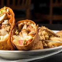 Chicken Caesar Wrap · Grilled chicken breast, diced romaine hearts, parmesan cheese, house Caesar dressing, diced ...