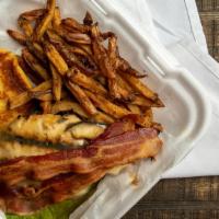Chicken Club · Our chicken is brined and fire grilled, topped with swiss cheese, and applewood smoked bacon...