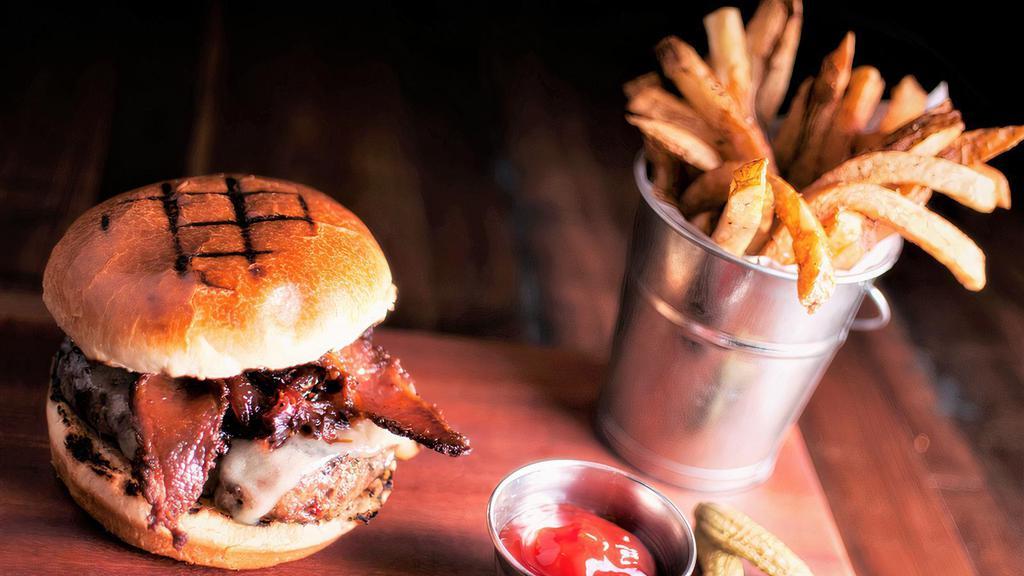 The Cellar Burger · house grind, gruyere cheese, onion jam, jalapeno bacon. with hand-cut fries.
