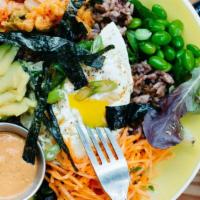 Orbit · Gluten free. Eat fit. Warm wild rice, avocado, pastured egg, kimchi, edamame, carrots, scall...