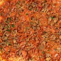 Meat Lovers · Marinara, mozzarella, pepperoni, sausage, and meatballs. That's a f*cking good pizza.