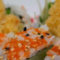 Rock N Roll · Inside: snow crab , tempura shrimp, masago
sauce : eel.