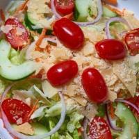 Grande Garden Salad · Lettuce blend, cucumbers, tomatoes, carrots, red onions, bell peppers, shaved parmesan, home...