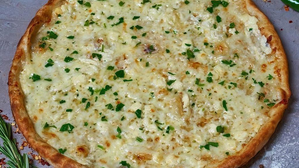 Blanco Pizza · Extra virgin olive oil, garlic, mozzarella, feta cheese