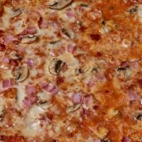 Ham & Funghi Pizza · Homemade tomato sauce, ham, mushrooms, mozzarella