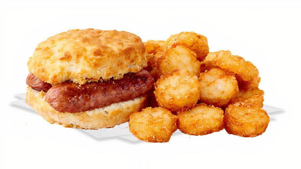 Smoked Sausage Biscuit Combo · Hickory smoked sausage links on a Jack's made-from-scratch buttermilk biscuit with hash browns and a regular drink.